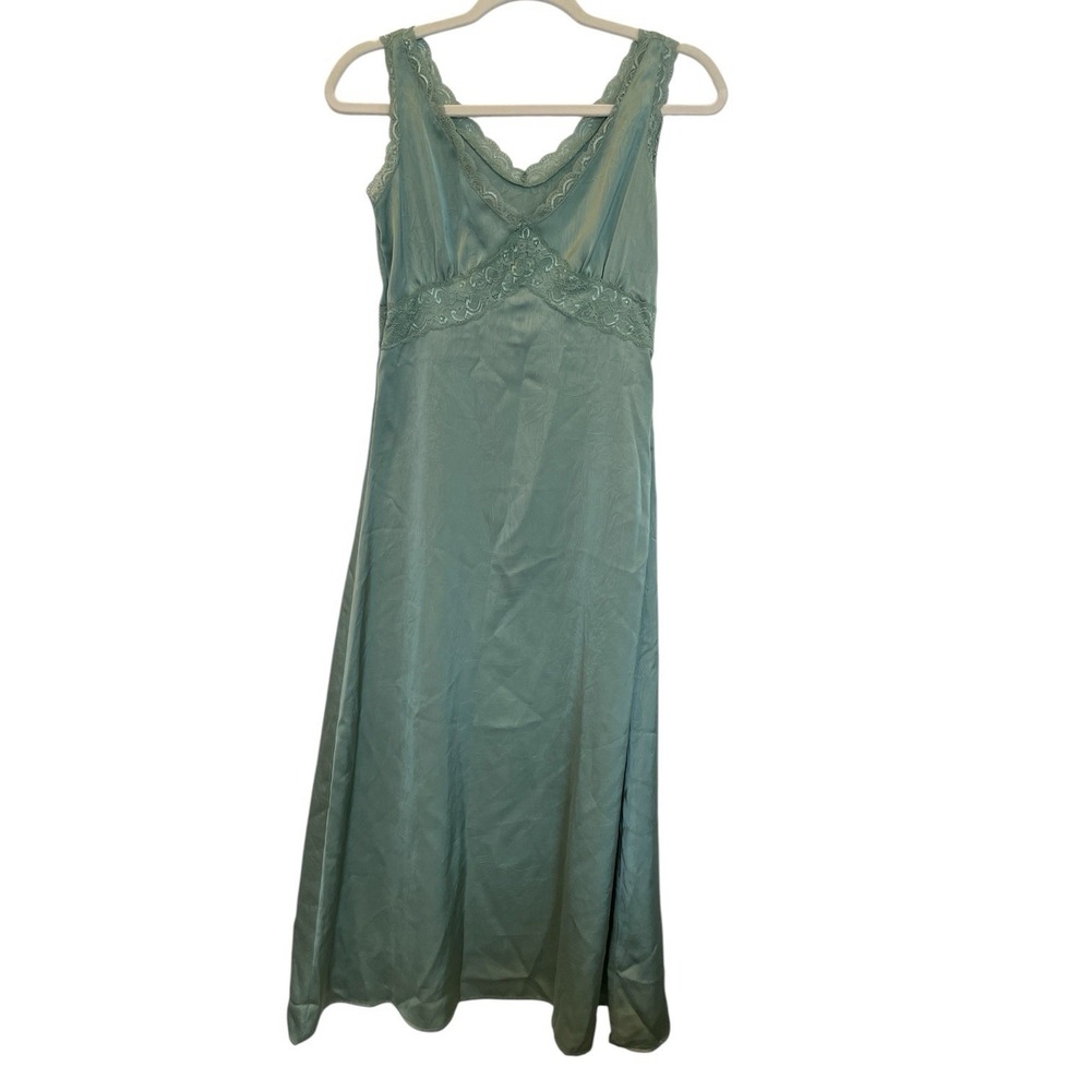 Forest Fairy Satin‎ Green Maxi Slip Dress Size S Romantic Babydoll Whimsigoth